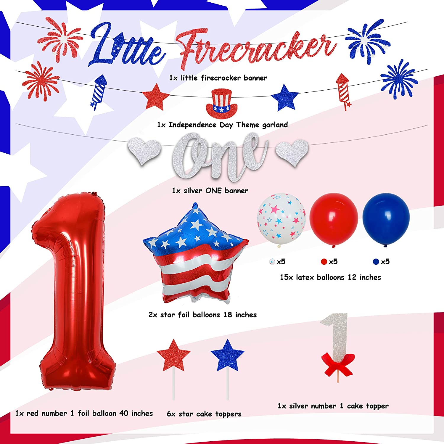 Little Firecracker th July st Birthday Party Decorations Balloons Banner USA Independence Day Supplies Inflatable