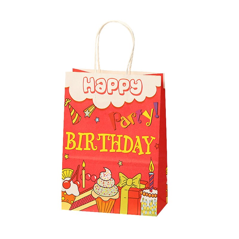 pcs Kraft Paper Gift Bag Handle Happy Birthday Packaging Wedding Favors Guests Festival Supplies 