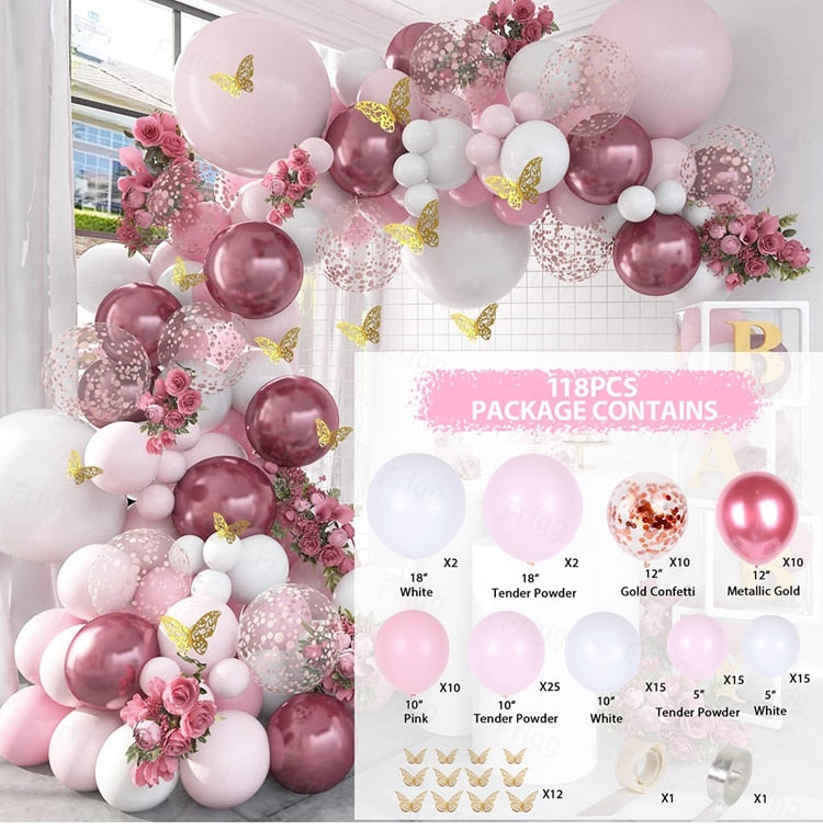 Macaron Pink Balloon Garland Arch Kit Wedding Birthday Party Decoration Kids Globos Gold Confetti Latex Ballon Baby Shower Girl Inflatable Decorations