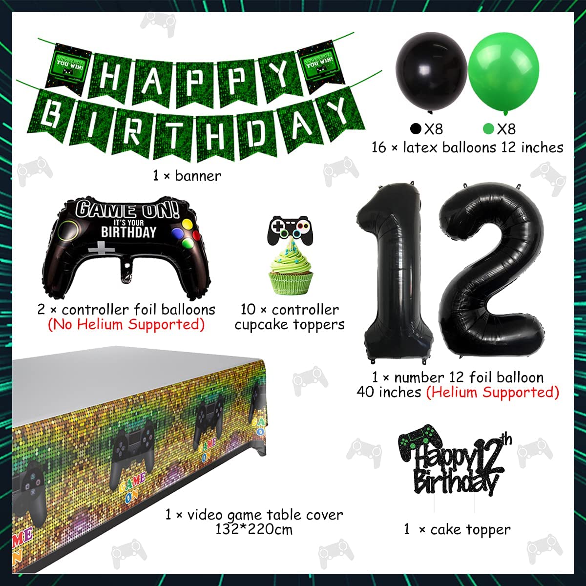 Game Theme Party Supplies Controller Balloons Set Cake Topper Happy Birthday Banner th Decorations 