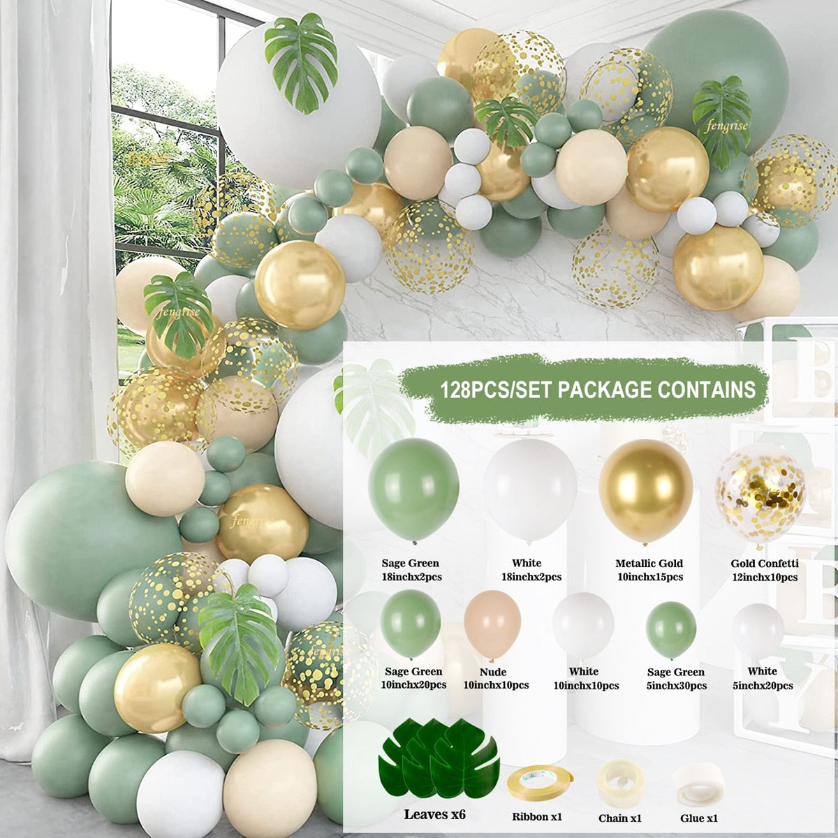 Green Macaron Metal Balloon Garland Arch Kit Wedding Birthday Party Decorations Confetti Latex Balloons Kids Baby Shower Inflatable