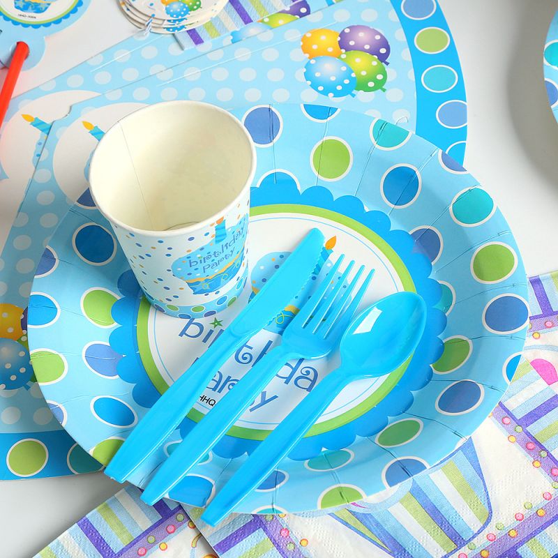 Birthday Party Disposable Tableware Kit Blue Paper Plate Napkin Cups Boy Anniversary Decoration Baby Shower Gifts 