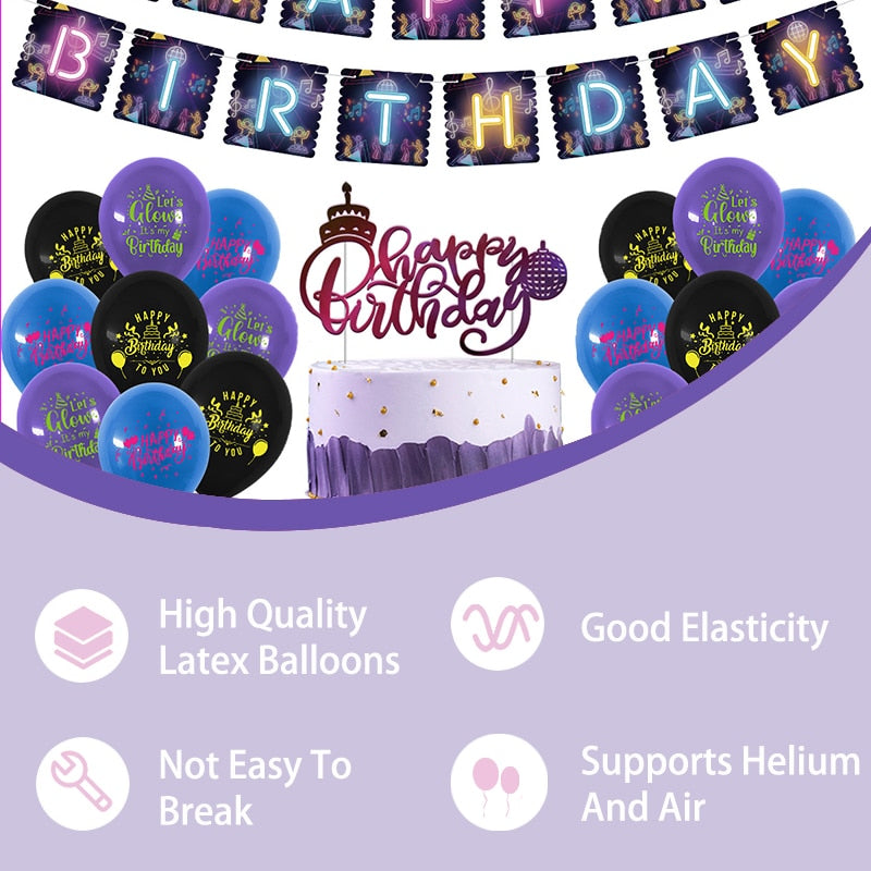 Luminous Glow Birthday Party Decoration Balloon Set Letter Banner Cake Topper Mask Youth Carnival Supplies 