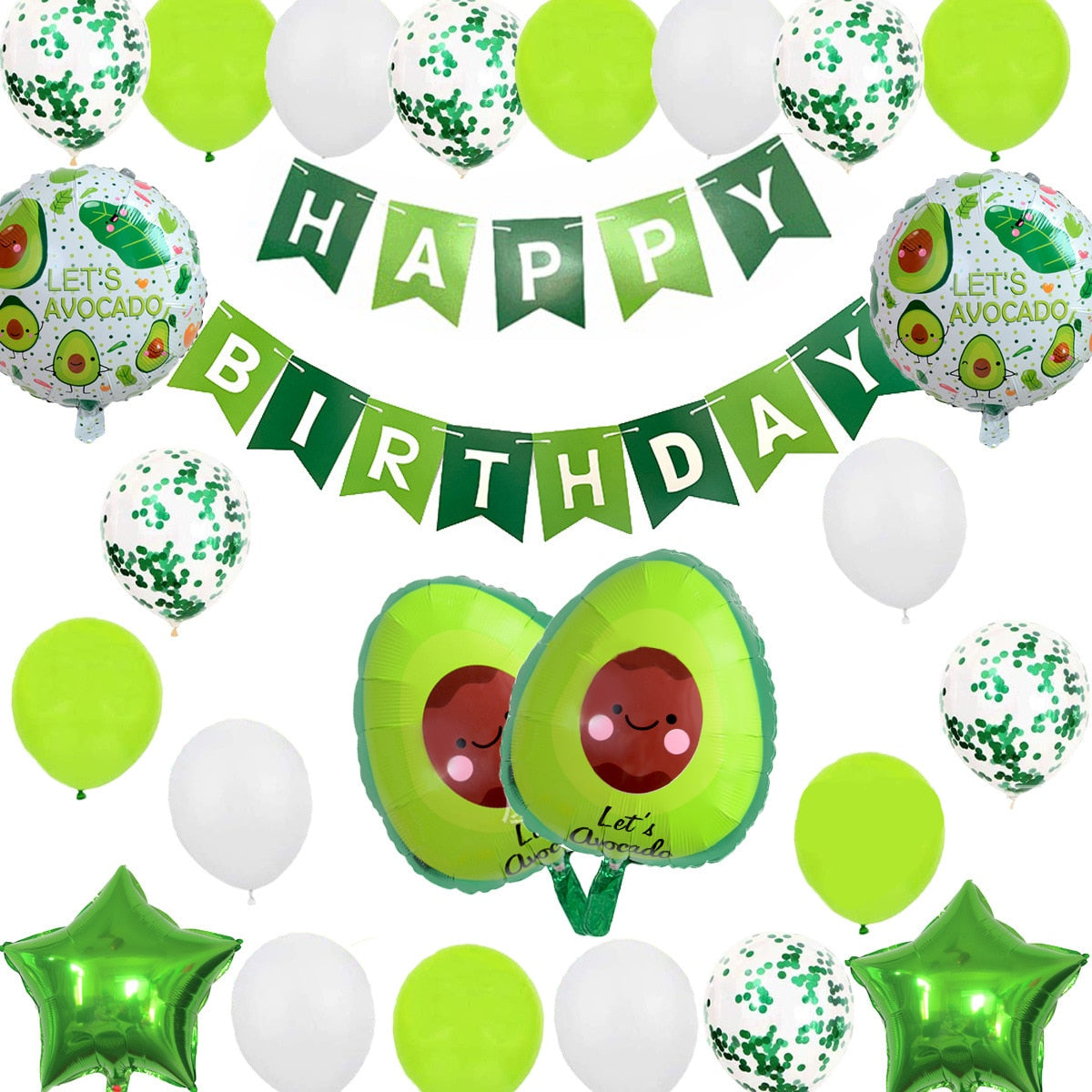 Avocado Theme Birthday Party Decoration Confetti Latex Balloon Banner Star Foil Summer Fruit Supplies 