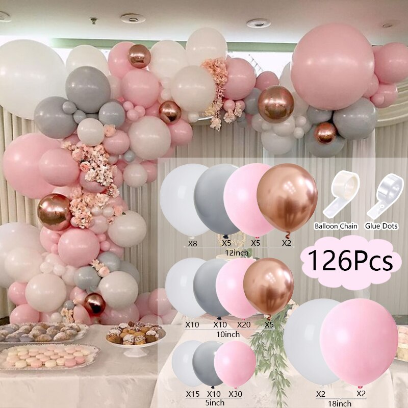 Balloons Arch Set White Grey Pink Rose Gold Balloon Garland Birthday Party Wedding Baby Baptism Shower Decoration Inflatable Decorations