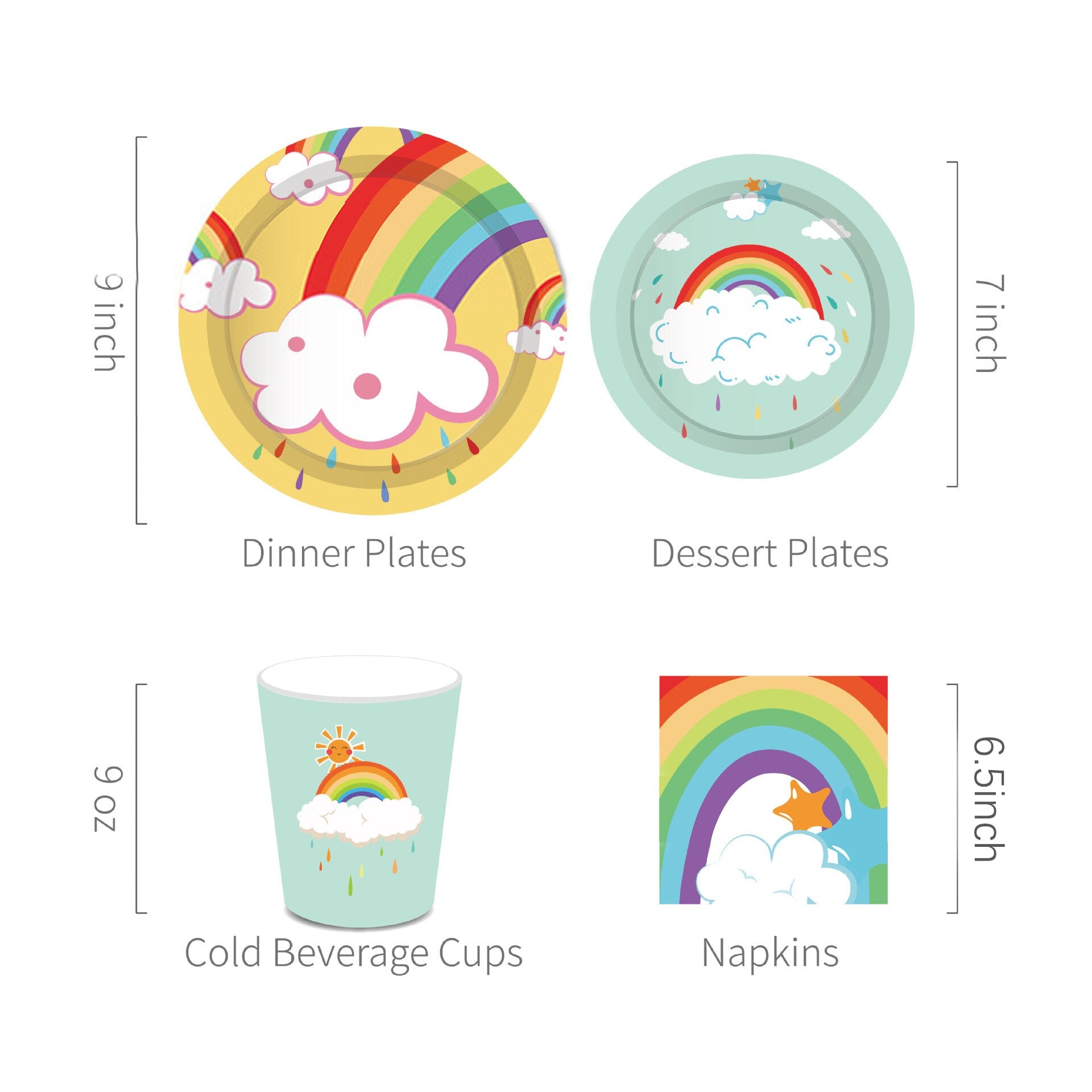 Rainbow Themed Disposable Tableware Set Paper Plate Cup Tissue Tablecloth Girl Birthday Party Baby Shower Supplies 