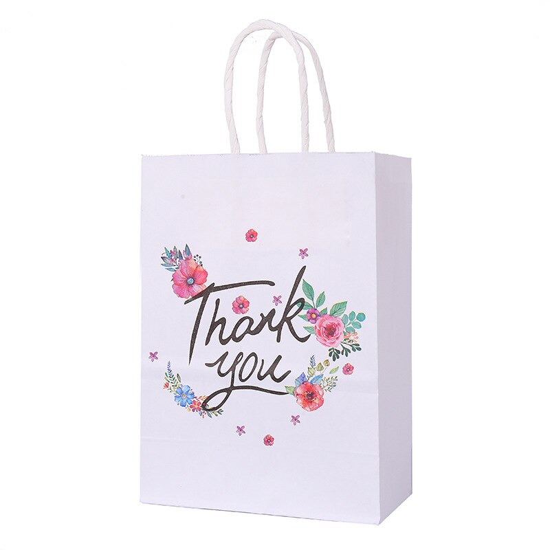 pcs Thank Tote Bag White Paper Gift Bags Candy Cookie Packaging Wedding Birthday Party Decoration Baby Shower Supplies 