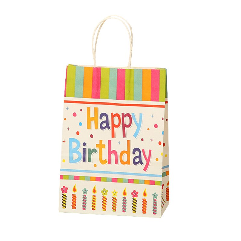 pcs Kraft Paper Gift Bag Handle Happy Birthday Packaging Wedding Favors Guests Festival Supplies 