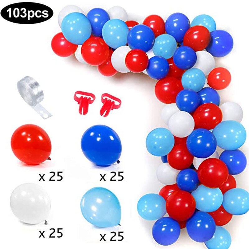 Blue Red Balloon Garland Arch Kit White Latex Balloon for Boy Birthday Party Baby Shower Graduation Party Supplies PartyDecorHQ