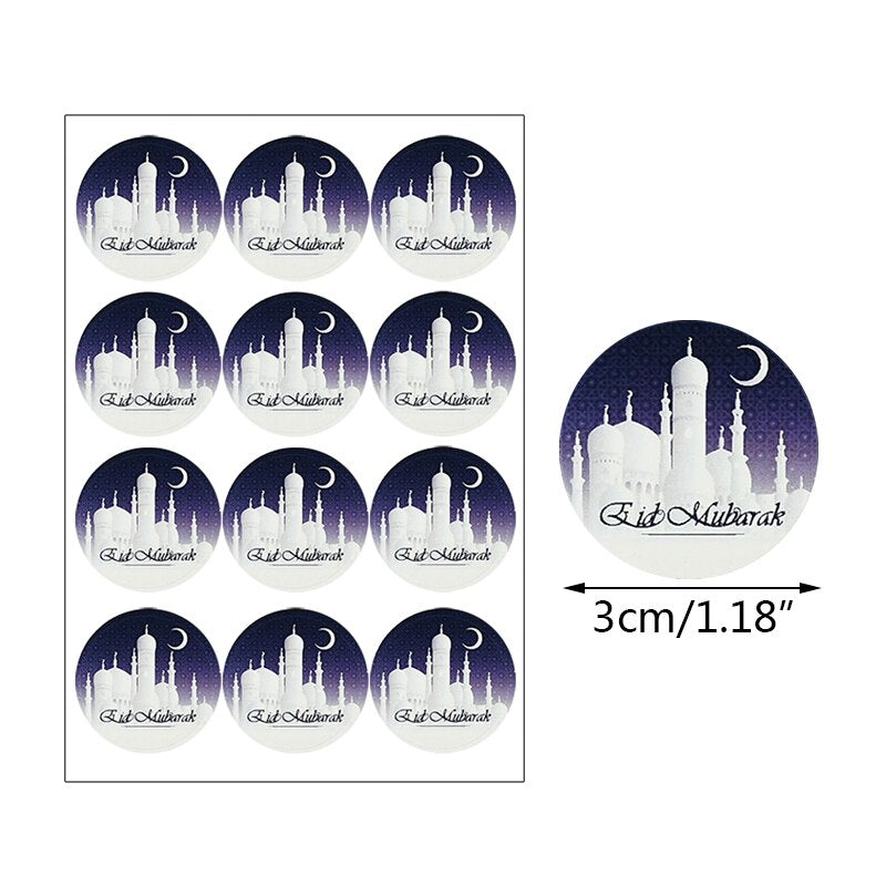 pcs Eid Mubarak Paper Sticker Ramadan Gift Packaging Seal Label Islamic Muslim Festival Party Decoration Supplies 