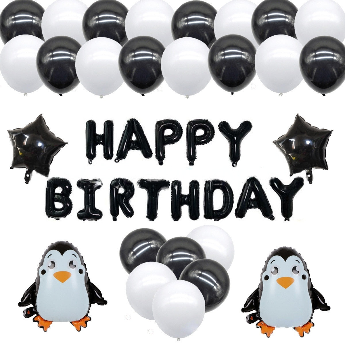 Penguin Theme Party Decoration Black White Latex Balloons Happy Birthday Foil Banner Boys Supplies 