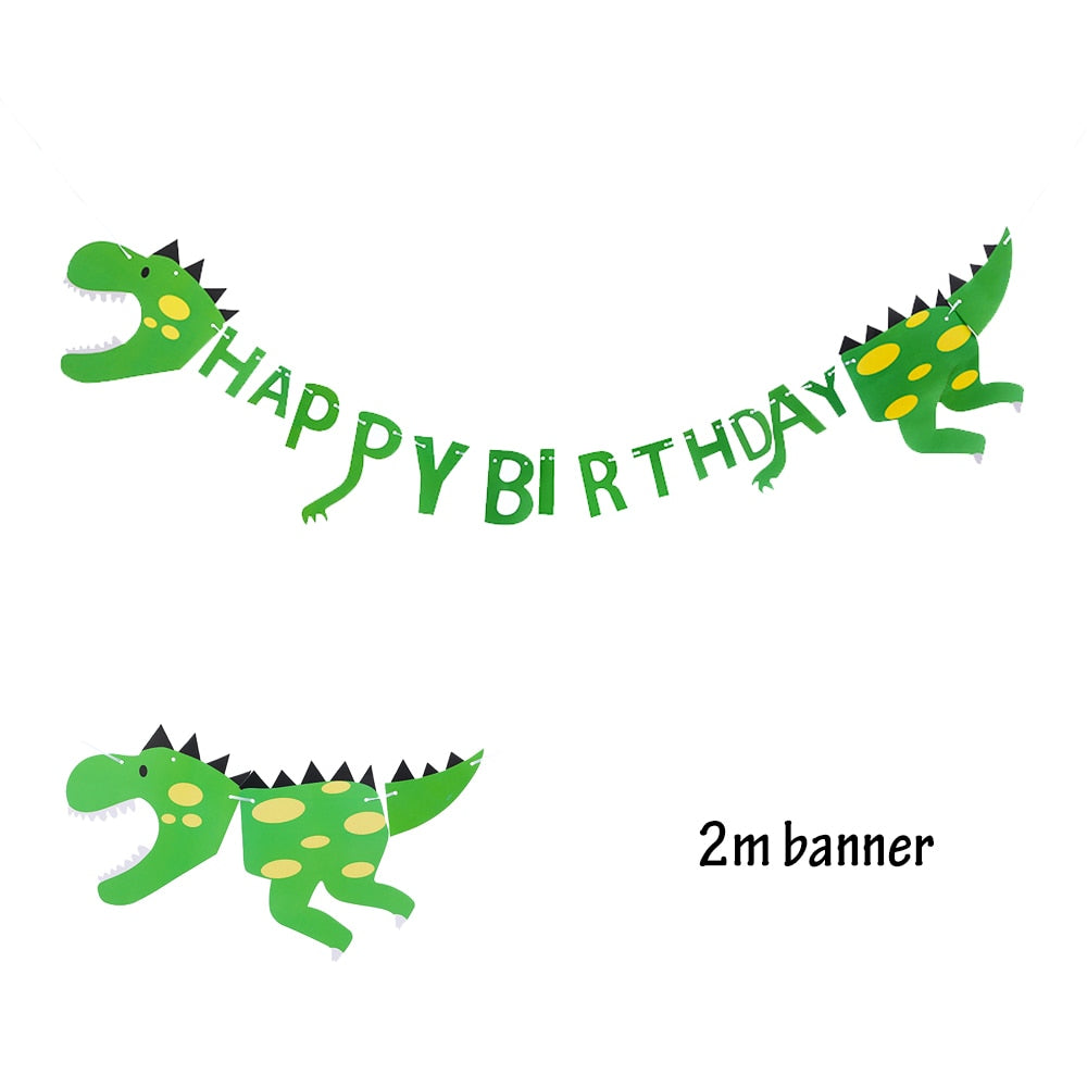 Cute Dinosaur Birthday Decorations Disposable Tableware Plates Cups Jungle Dino Party Banner Kids Summer Supplies 