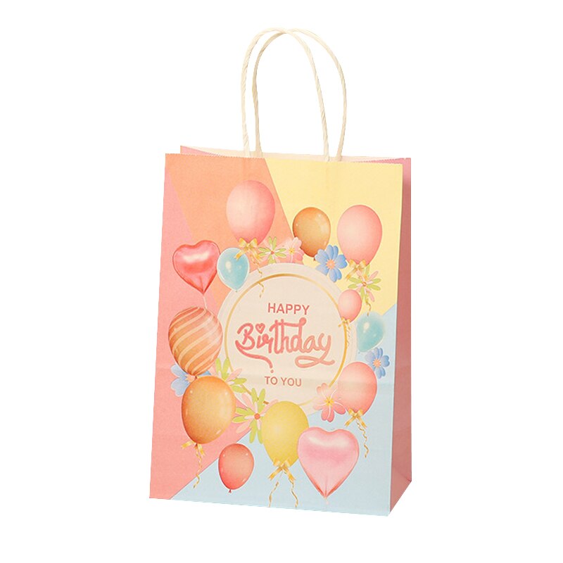 pcs Kraft Paper Gift Bag Handle Happy Birthday Packaging Wedding Favors Guests Festival Supplies 