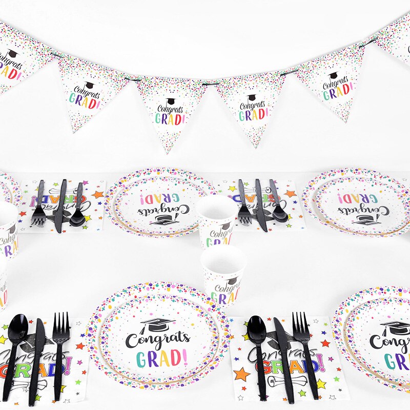 Graduation Party Disposable Tableware Congrats Grad Paper Plate Cup Napkin Set Class Supplies 