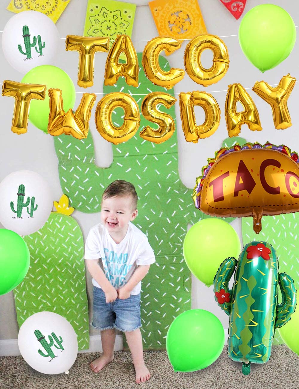 Fiesta Theme Party Decorations Taco Twosday Cactus Foil Balloons Set Leaf Cake Topper nd Birthday Supplies 