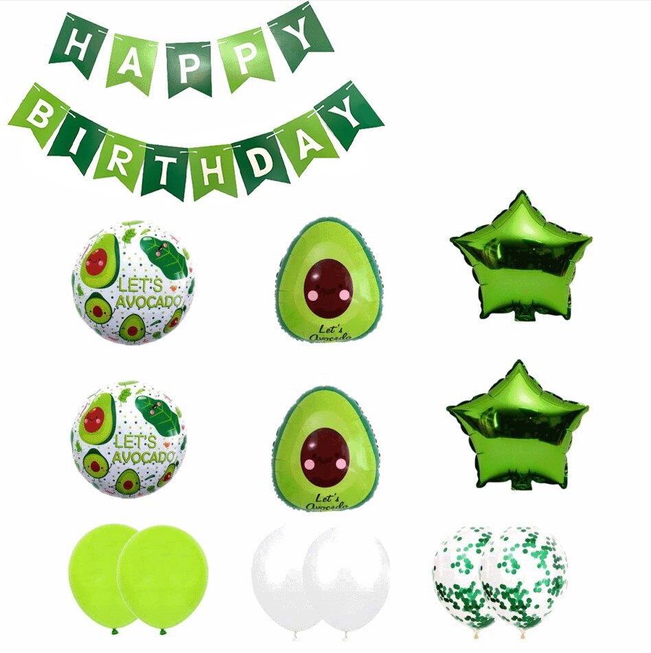 Avocado Theme Birthday Party Decoration Confetti Latex Balloon Banner Star Foil Summer Fruit Supplies 