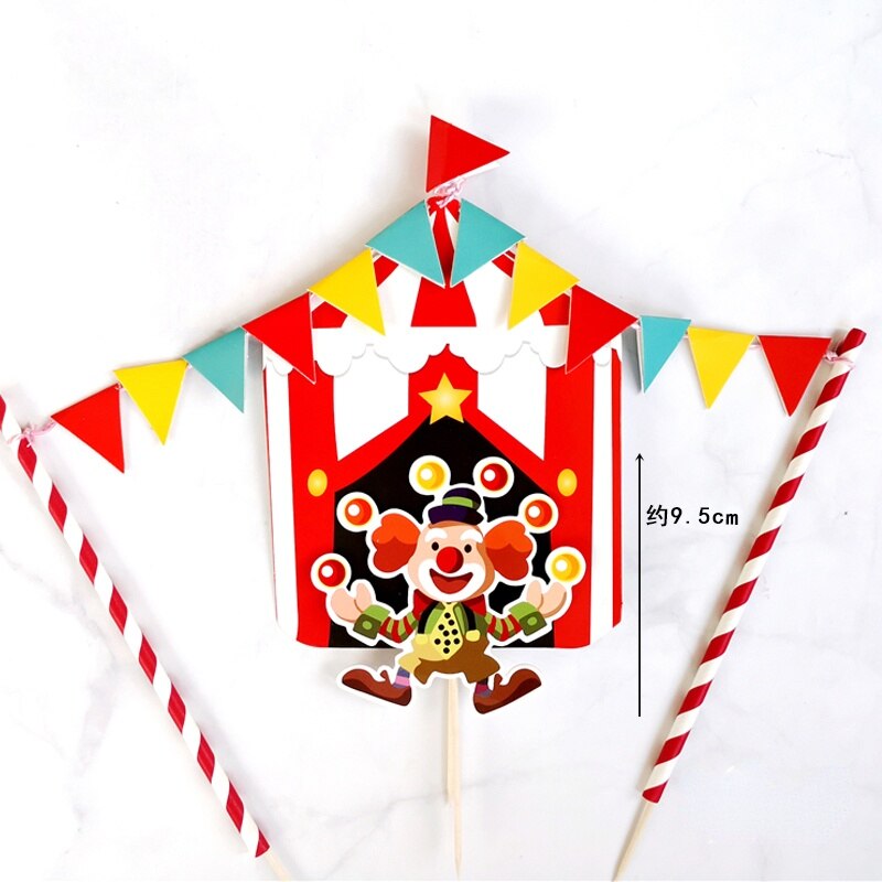 Circus Monkey Clown Elephant Clay Cake Decoration Hollow Star Ball Happy Birthday Cake Topper for Boy Girl Baking Supplies Gifts PartyDecorHQ