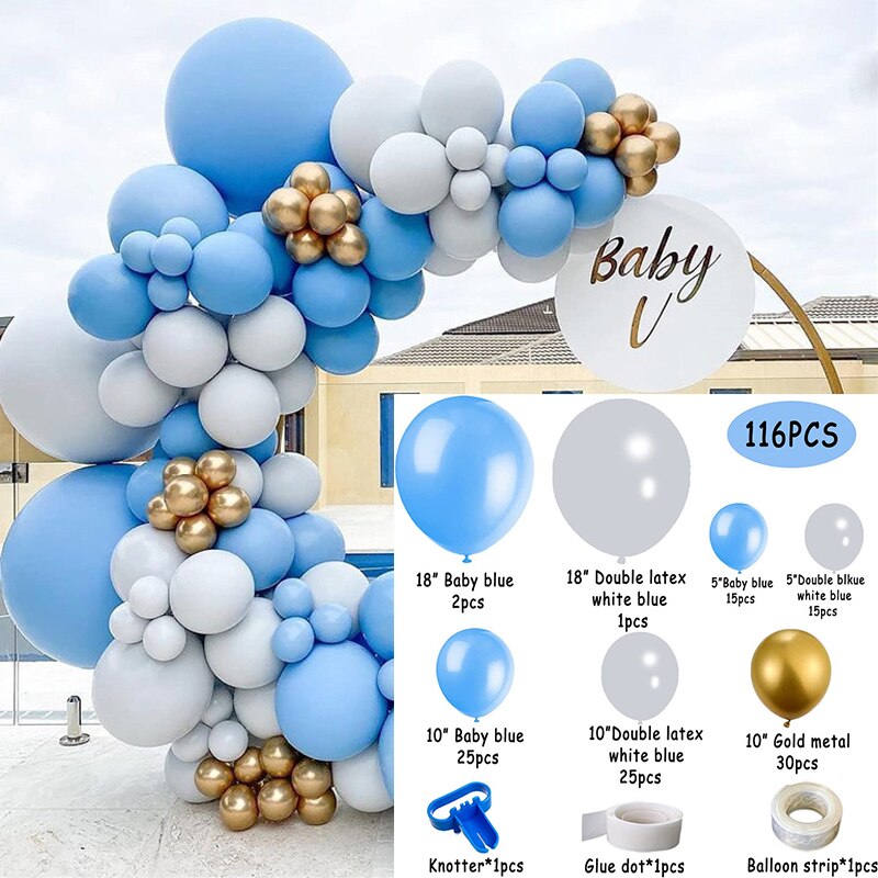 pcs Baby Shower Balloon Garland Arch Kit Blue Gold Metal Double Baloon Wedding Party Decor Birthday Anniversary Gender Reveal Inflatable Decorations