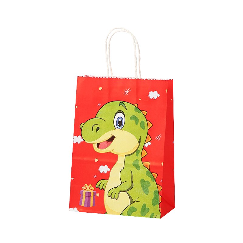 pcs Cartoon Dinosaurs Gifts Bag Handheld Kraft Paper Bags Candy Cake Packaging Kids Jungle Birthday Anniversary Party Supplies 