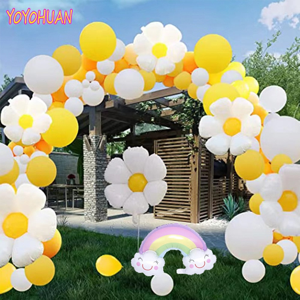 Daisy Party Decorations Set White Yellow Flower Balloon Garland Arch Boho Baby Girl Birthday Inflatable