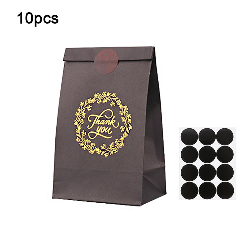 pcs Thank Love Gift Bag Sticker Bronzing Black Kraft Paper Bags Wedding Birthday Party Candy Cookie Packaging 