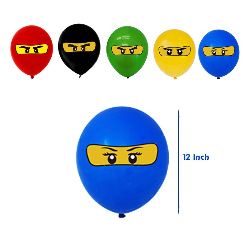 Ninja Themed Party Decoration Latex Balloons Set Cartoon Banner Cake Topper Kids Birthday Supplies 