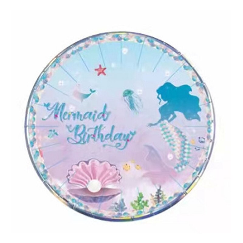 Mermaid Theme Disposable Tableware Happy Birthday Banner Paper Plate Cups Napkins Decoration Girl Party Decor 