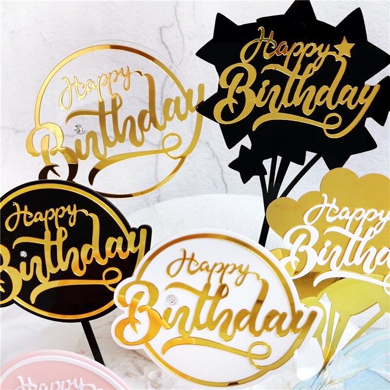 New Acrylic Diamond Happy Birthday Cake Topper Dessert Decoration Party Baby Shower Gift 