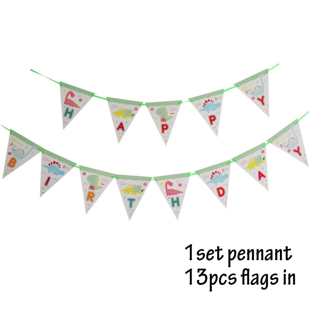 Cute Dinosaur Birthday Decorations Disposable Tableware Plates Cups Jungle Dino Party Banner Kids Summer Supplies 