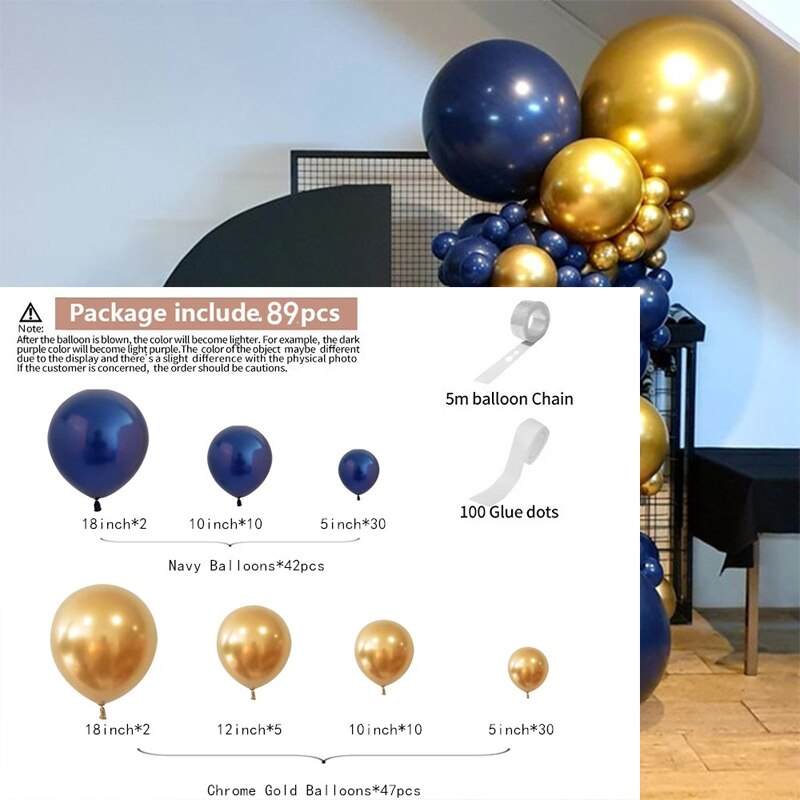 Navy Blue Balloons Arch Garland Kit Chrome Gold Ballons Baby Shower Wedding Graduation Happy Birthday Party Decorations Inflatable