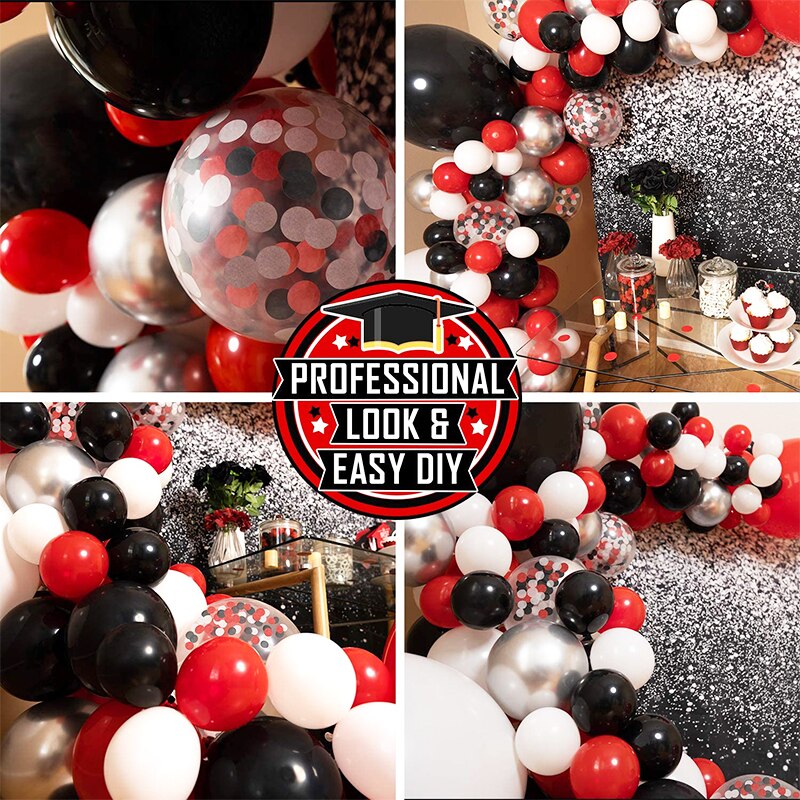 Red and Black Balloon Garland Kit Party Decorations for Graduation or Boy Birthday - BBQ Baby Shower, Casino, Poker, Vegas, Lady PartyDecorHQ