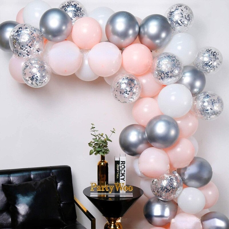 Macarons Pink White Balloon Garland Arch Kit Sliver Confetti Balloons Set Birthday Party Wedding Ceremony Decoration Inflatable Decorations