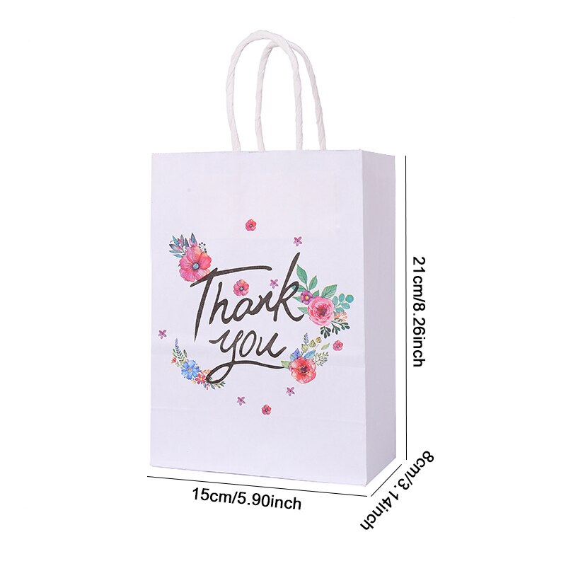 pcs Thank Tote Bag White Paper Gift Bags Candy Cookie Packaging Wedding Birthday Party Decoration Baby Shower Supplies 