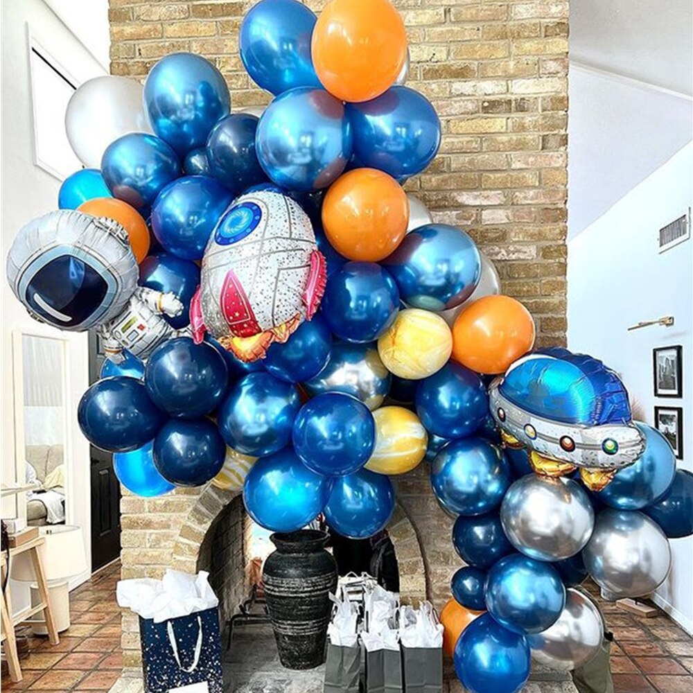 Space Party Decorations Balloon Garland Astronaut UFO Rocket Foil Balloons kids Birthday Toys Blue Ballon Arch Inflatable