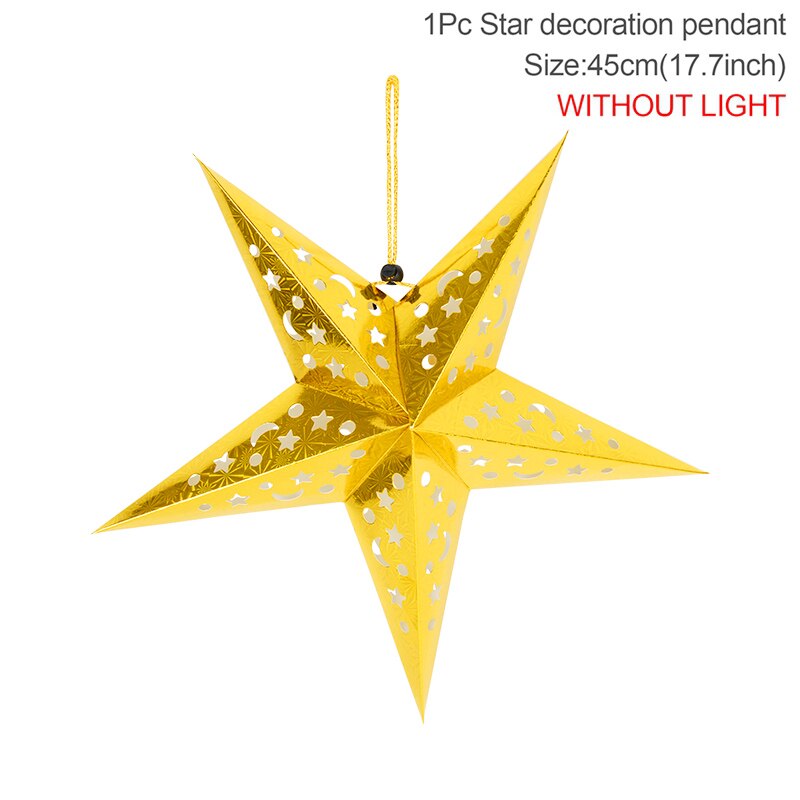 30/45/60cm Hollow Out Star Hanging Pendant Eid Mubarak Decorative Home Party Outdoor Paper Lantern Stars Lampshade Garden Decor PartyDecorHQ