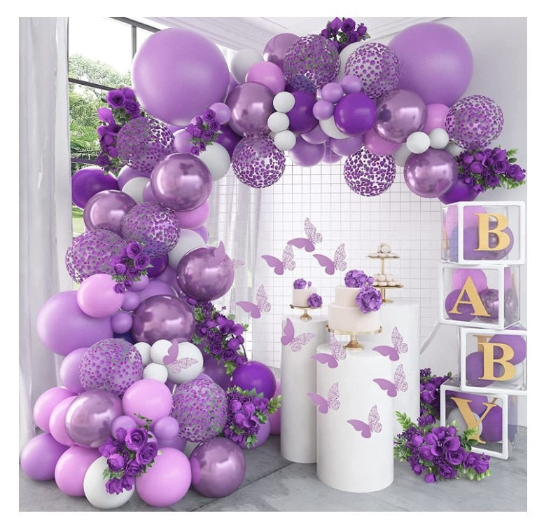 Purple White Balloon Set Party Decoration Butterfly Sticker Confetti Birthday Wedding Supplies 