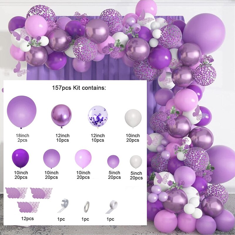 Purple Balloons Garland Arch Kit Light Purple White Gold Confetti Ballons Arch Chain For Girls Birthday Wedding Party Decor PartyDecorHQ