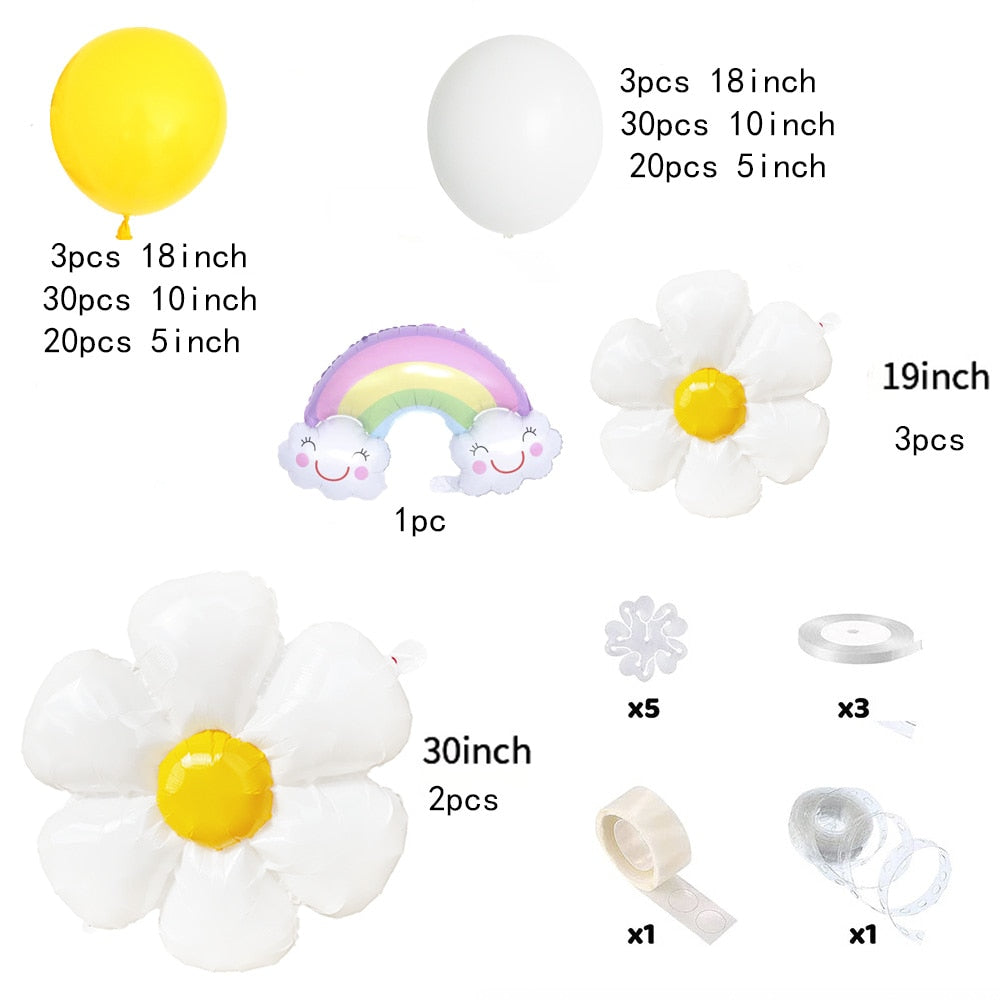 Daisy Party Decorations Set White Yellow Flower Balloon Garland Arch Boho Baby Girl Birthday Inflatable