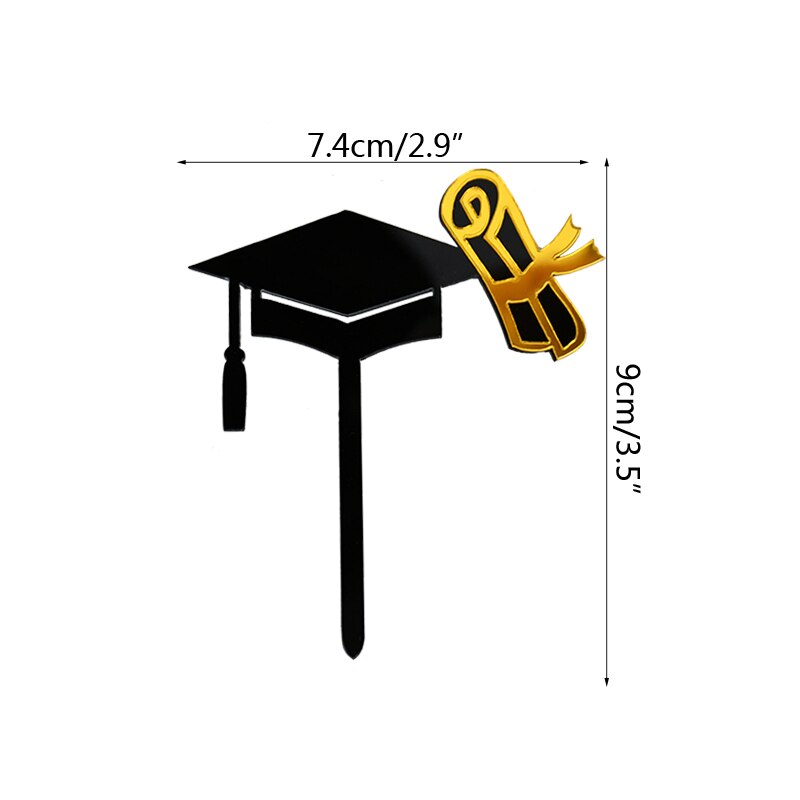 3pcs Happy Graduation Acrylic Cake Toppers Gold Black Congrats Grad Cake Topper for Class of 2022 College Celebrate Party Decor PartyDecorHQ