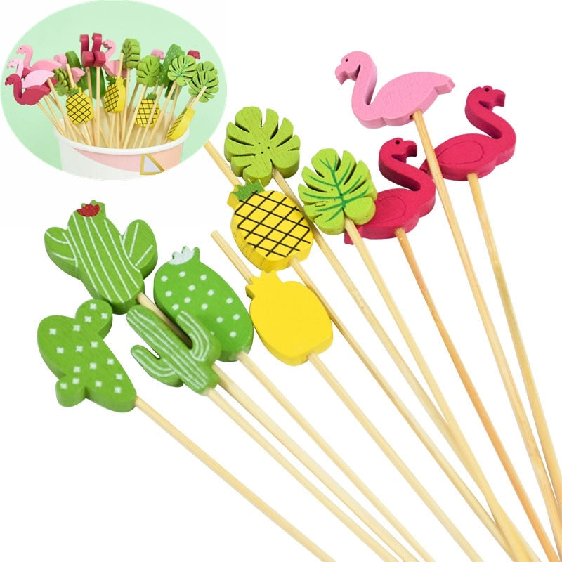 pcs Flamingo Cactus Food Picks Hawaii Summer Party Fruit Fork Cake Dessert Cocktail Toothpick Wedding Birthday Bar Supplies 