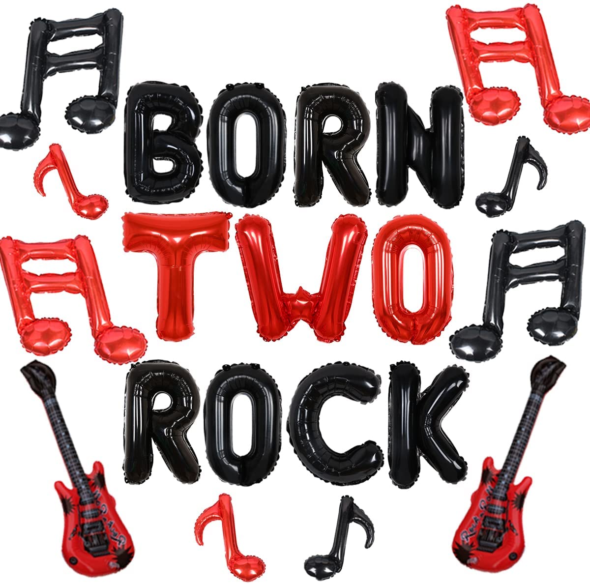 Rock Theme Party Supplies Music Sign Guitar Born Two Foil Balloon Set Kids nd Birthday Decorations 