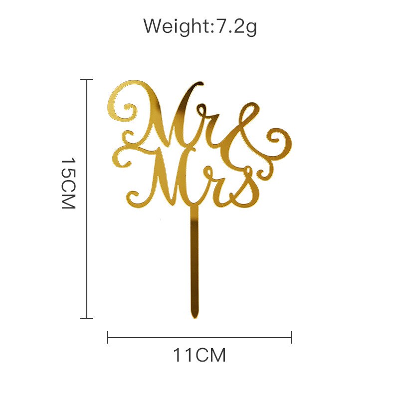 New Gold Mr Mrs Wedding Acrylic Cake Toppers Diamond Rings Valentine's Day Cupcake Topper Party Decorations 