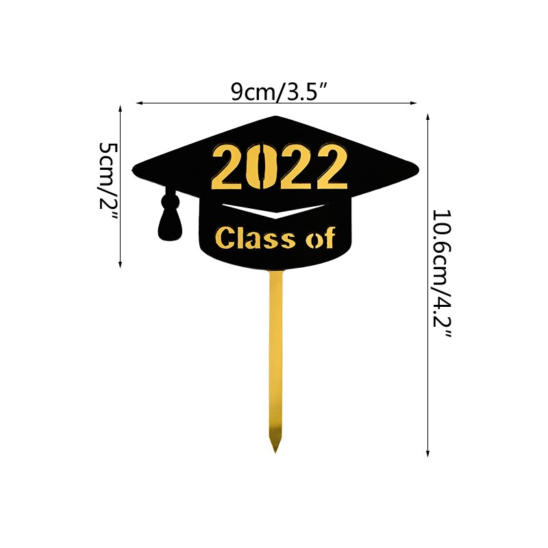 Class Cake Topper Congrats Grad Gold Black Acrylic Cupcake Toppers Graduations College Celebration Party Decorations 