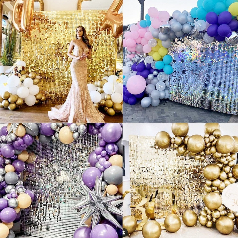 18pcs Golden Sequin Backdrop Panels for Wedding Party Baby Shower Background Wall Decor Shimmer Laser Backdrop Curtain 30x30cm PartyDecorHQ