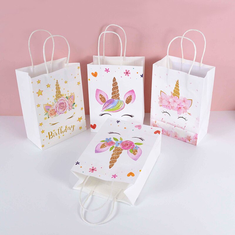 Unicorn Theme Party Paper Gift Bags Popcorn Cookie Candy Bag Box Kids Birthday Decoration Wedding Baby Shower Supplies 