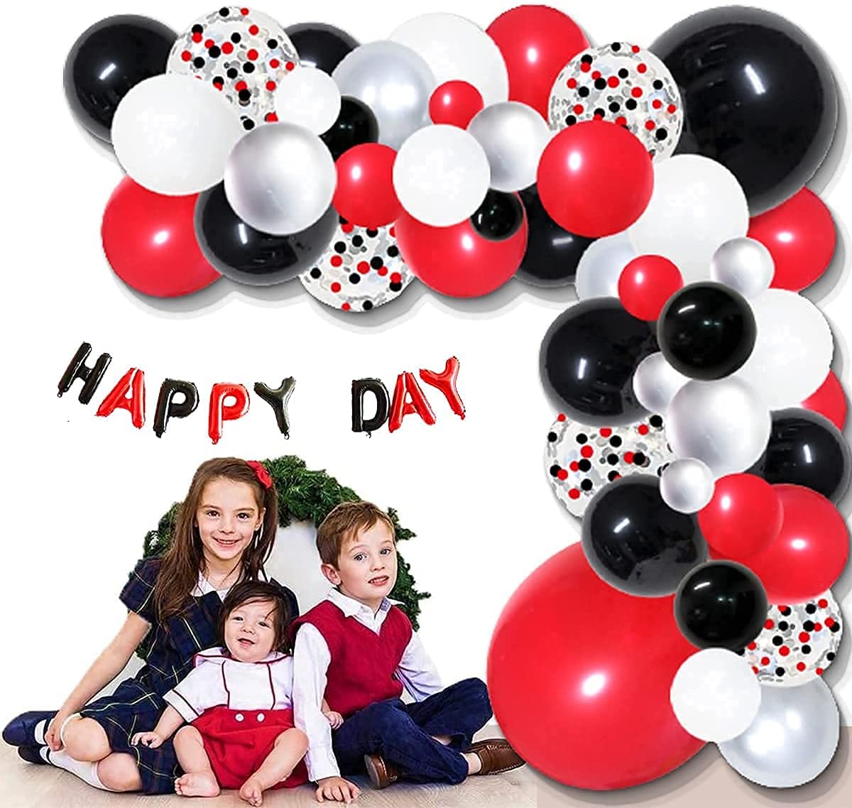 Red Black Silver Balloon Garland Arch Kit, Las Vegas Casino Party Decors alloon BBQ Hollywood Poker Theme Birthday Graduatio Inflatable Decorations