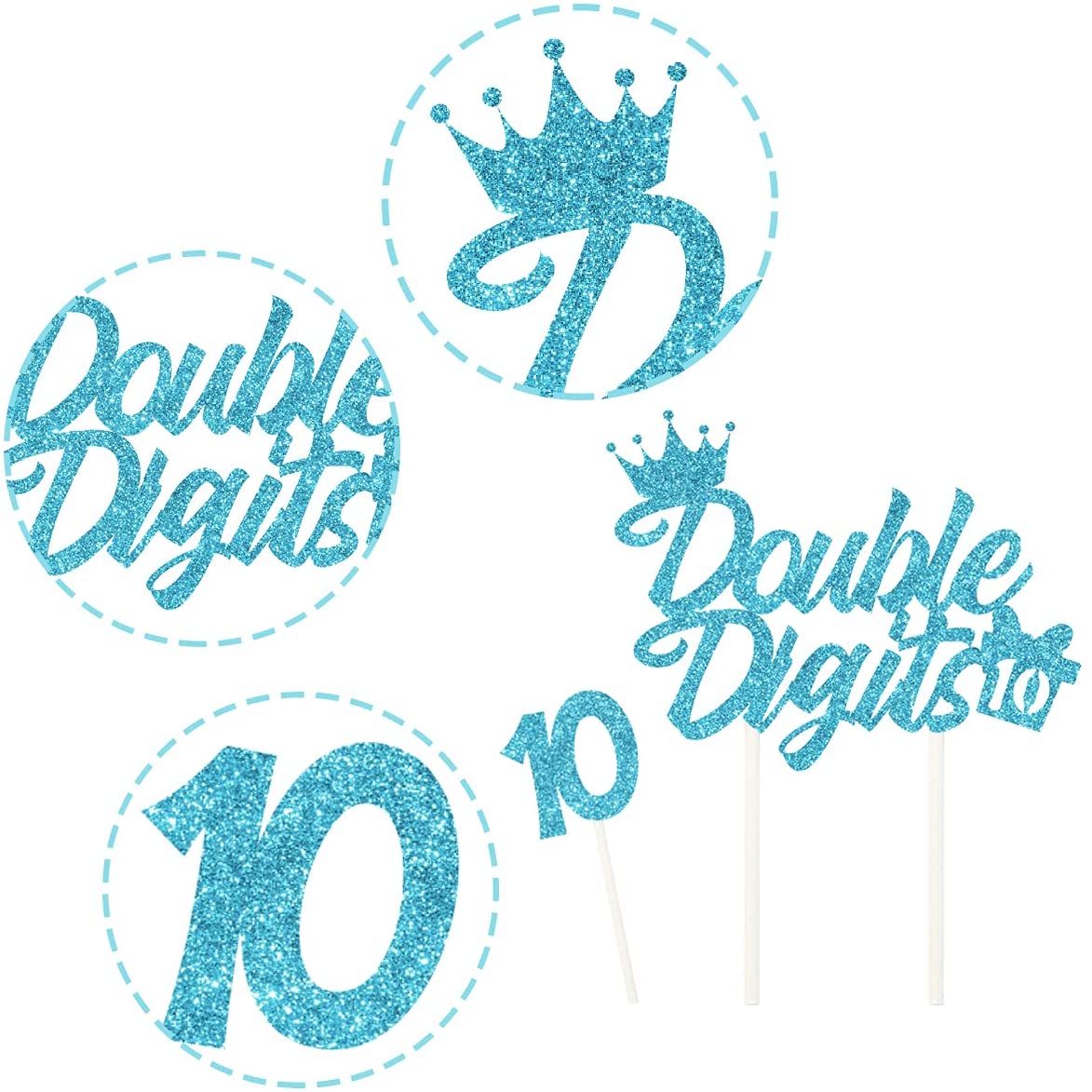 Blue Party Decorations Teal Blue, Double Digits Cake Cupcake Topper Girls th Birthday Supplies 