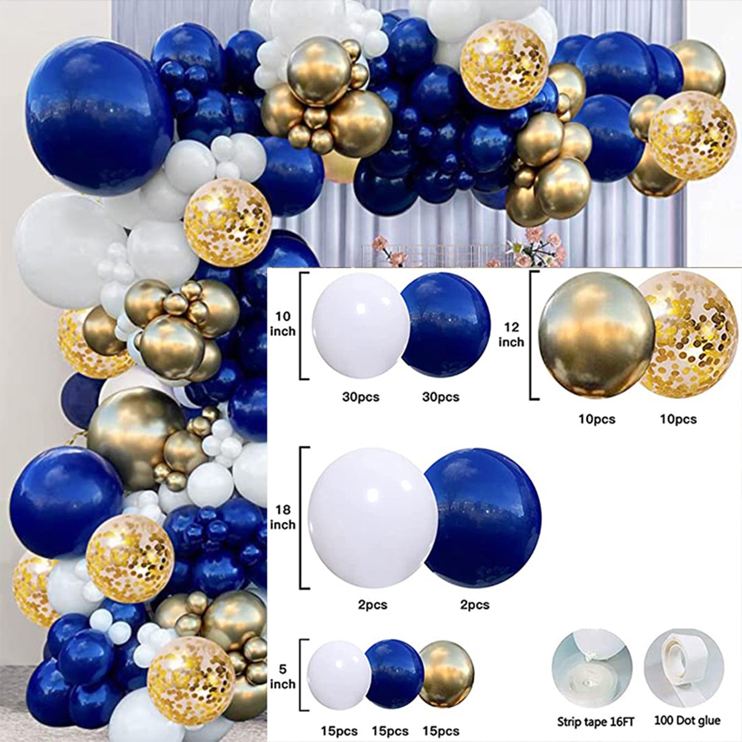 Navy Blue Balloons Garland Arch Kit Chrome Gold Sequins Ballon Baby Shower Wedding Birthday Party Graduation Decor Globos Inflatable Decorations