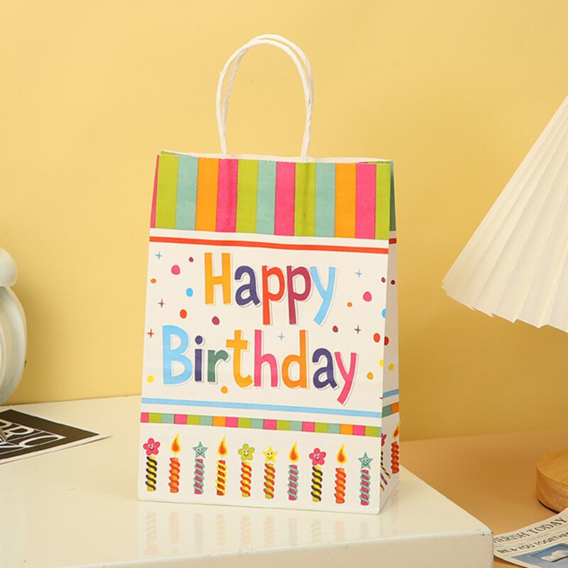 pcs Kraft Paper Gift Bag Handle Happy Birthday Packaging Wedding Favors Guests Festival Supplies 