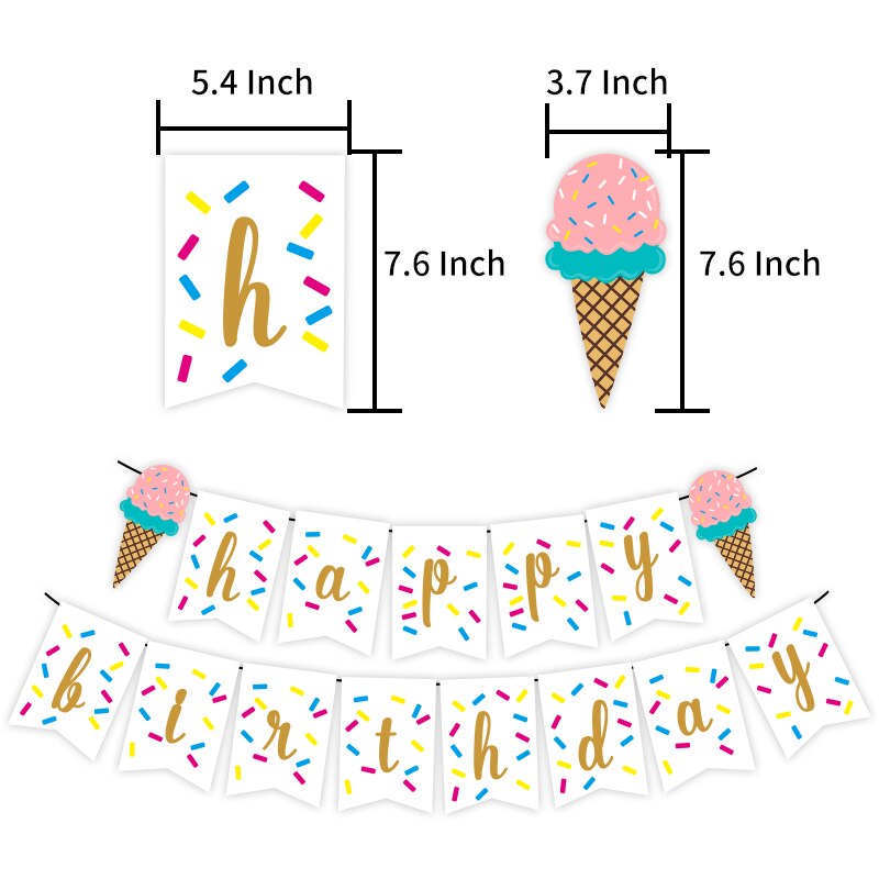 Summer Party Decoration Confetti Latex Balloons Set Ice Cream Banner Sweet One Cake Topper Birthday Supplies 